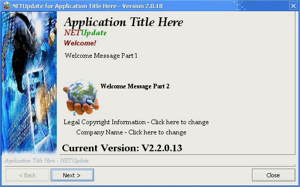 Enigma NETUpdate automatic web update software Suite, Main welcome screen